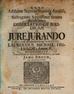 Diss. jur. de jurejurando