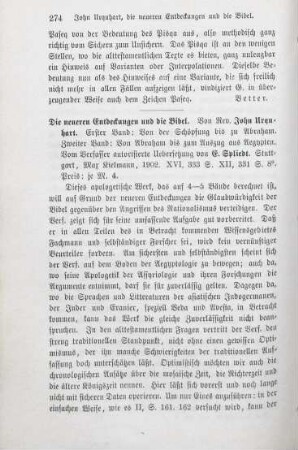 274-275 [Rezension] Urquhart, John, Die neueren Entdeckungen und die Bibel