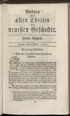 Zehnde Nachlese. Coburg, den 8. Mart. 1749.