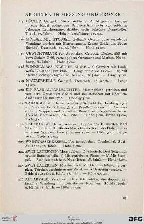 Arbeiten in Messing und Bronze (Nr. 215-261)