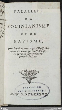 Parallèle du Socinianisme et du Papisme