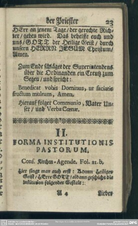 II. Forma Institutionis Pastorum. Conf. Kirchen-Agende. Fol. 21.b