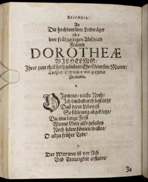Epicedia. An die Hochbetrübte Leidträger [...]