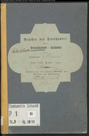 Zivilstandsregister der katholischen Gemeinde Albaxen, Kreis Höxter (A 1811) (Gemeinde: Katholische Gemeinde Albaxen, Kreis Höxter)
