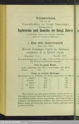 Verzeichnis der [verkäuflichen Kupferstiche]