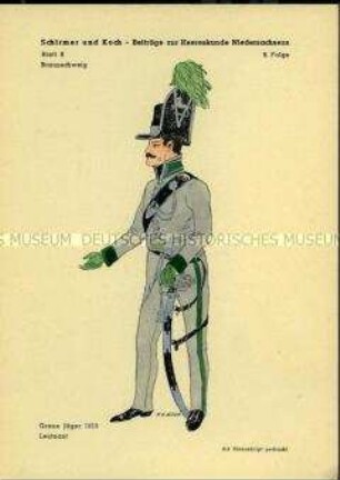Uniformdarstellung, Leutnant des Jäger-Regiments, Herzogtum Braunschweig, 1815.
