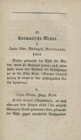 III. Animalische Mittel