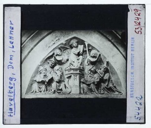 Havelberg, Dom, Lettner : Detail, Relief Jesus unter den Schriftgelehrten