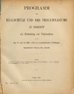 Programm der Herzoglichen Realschule und des Progymnasiums zu Ohrdruf. 1879/80
