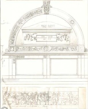 Lange, Ludwig; Lange - Archiv: VIII.5 Grabdenkmäler (Renaissance / Barock) - u. a. Fries eines Monuments in Florenz (Ansichten, Schnitt)