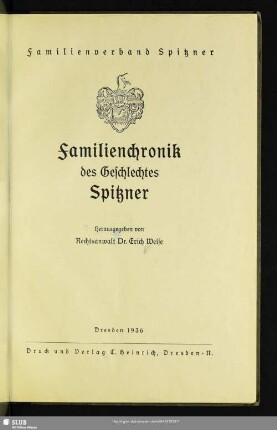 Familienchronik des Geschlechtes Spitzner