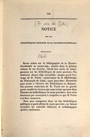 Notice sur les bibliothèques modernes de la Flandre-occidentale