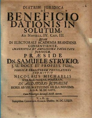 Diatribe iur. de beneficio dationis in solutum ...