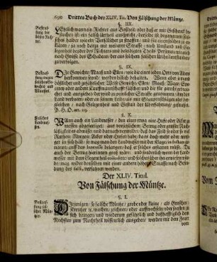 Der XLIV. Titul. Von Fälschung der Müntze.