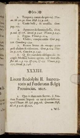 XXXIII. Literae Rudolphi II. Imperatoris ad Foederatas Belgii Provincias 1607