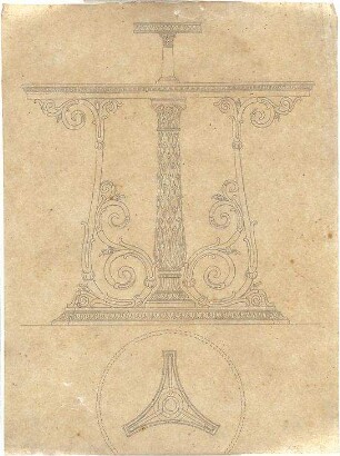 Zocher, Ernst; Architektur- Ornament- und Figurenstudien - Tisch (Grundriss, Ansicht)