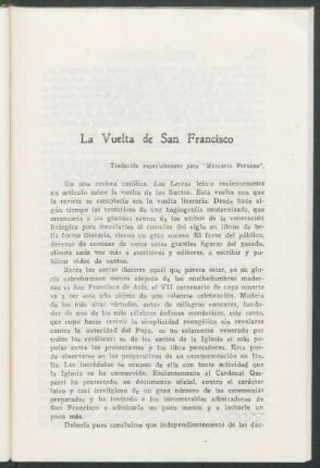 La vuelta de San Francisco : Traducido especialmente para "Mercurio peruano"