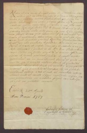 Procuratorium des Ferdinand Friedrich von Oeynhausen zum Eichholz für den Vikar Roth.