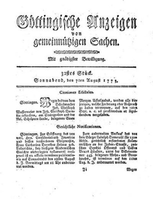 32stes Stück. Sonnabend, den 7ten August 1773.