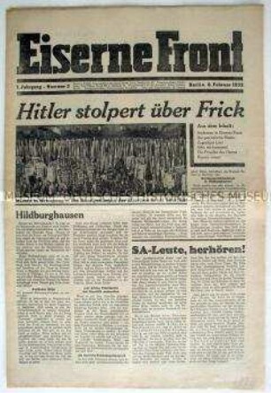 Wochenzeitung der Eisernen Front zu einer Großkundgebung in Berlin