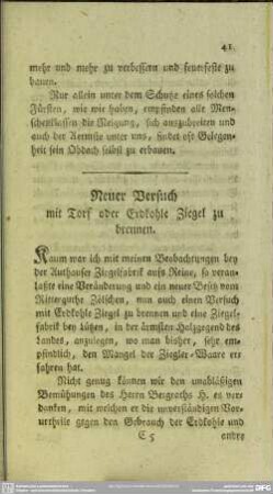 Neuer Versuch mit Torf oder Erdkohle Ziegel zu brennen