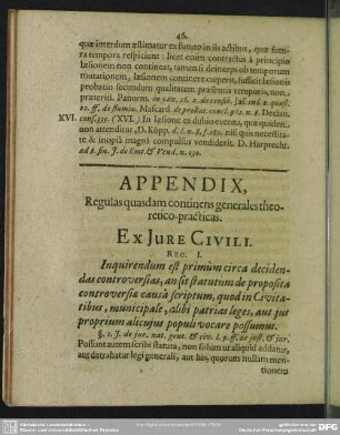 Appendix Regulas quasdam continens generales theoretico-practicas