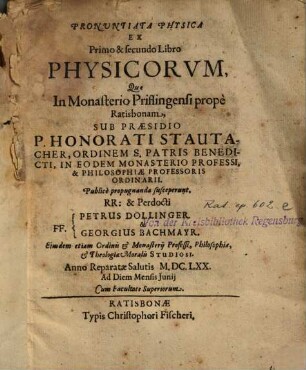 Pronuntiata Physica Ex Primo & secundo Libro Physicorum