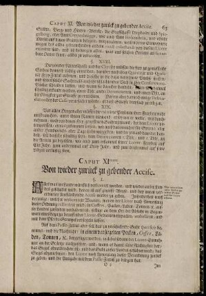 Caput XI. Von wieder zurück zu gebender Accise.