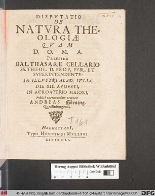 Disputatio De Natura Theologiae