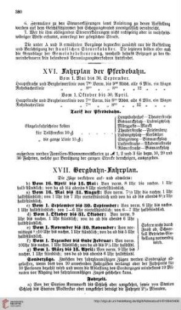 Fahrplan der Pferdebahn und Bergbahn