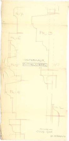 Pfann, Paul; Nürnberg, Königstr. 33-37; Wohn- und Geschäftshaus L. Ostermayr - Mittelgiebel - Profile (Details)