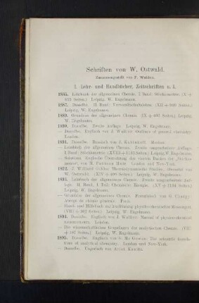Schriften von W. Ostwald