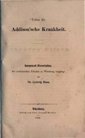 Ueber die Addison'sche Krankheit