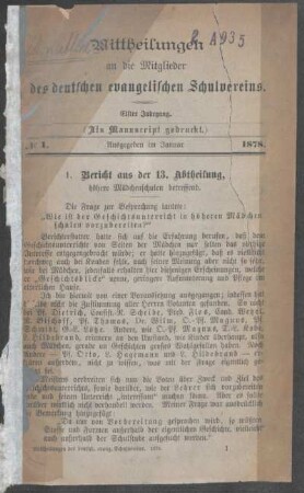 11: Monatliche Mitteilungen an die Mitglieder des Deutschen Evangelischen Schulvereins - 11.1878