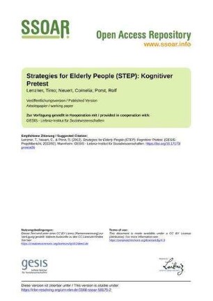 Strategies for Elderly People (STEP): Kognitiver Pretest