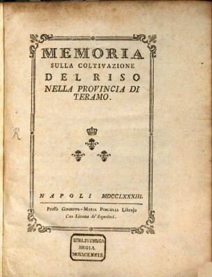 Memoria sulla coltivazione del Riso nella provincia di Teramo