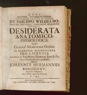 ... Desiderata Anatomico-Physiologica