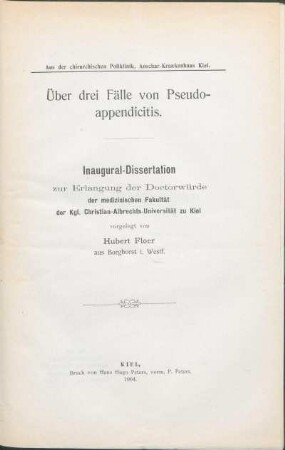 Über drei Fälle von Pseudoappendicitis