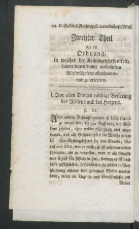 I. Vor allen Dingen nöthige Besserung des Willens und des Herzens.