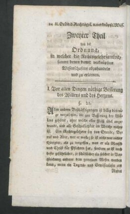 I. Vor allen Dingen nöthige Besserung des Willens und des Herzens.