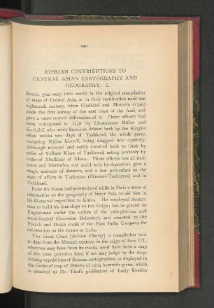 Russian Contributions to Central Asian Cartography and Geography. I.