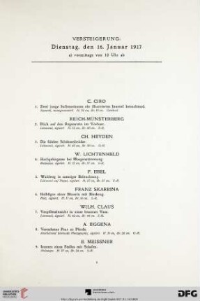 Versteigerung: Dienstag, den 16. Januar 1917 (Nr. 1-265)