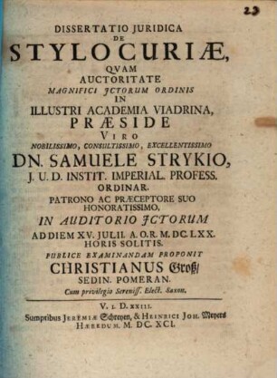 Dissertatio Iuridica De Stylo Curiae