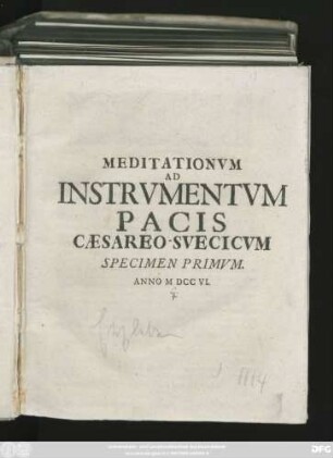 1: Meditationvm Ad Instrvmentvm Pacis Cæsareo-Svecicvm Specimen ...