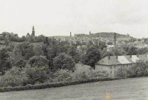Kamenz. Altstadt mit Marienkirche. Blick von Osten gegen den Hutberg (294 m N.N.)