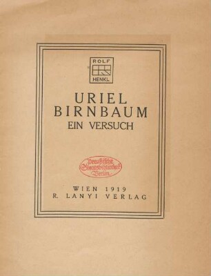 Uriel Birnbaum : ein Versuch