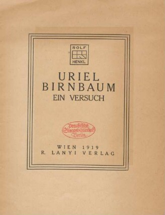 Uriel Birnbaum : ein Versuch