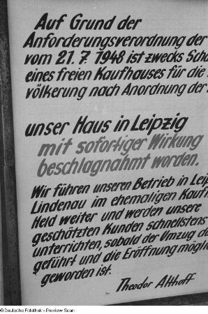 Anschlag zur Enteignung des Kaufhauses Althoff