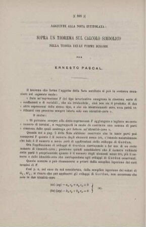 Aggiunte alla nota intitolata: Sopra un teorema sul calcolo simbolico nella teoria delle forme binarie.