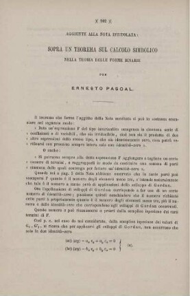 Aggiunte alla nota intitolata: Sopra un teorema sul calcolo simbolico nella teoria delle forme binarie.